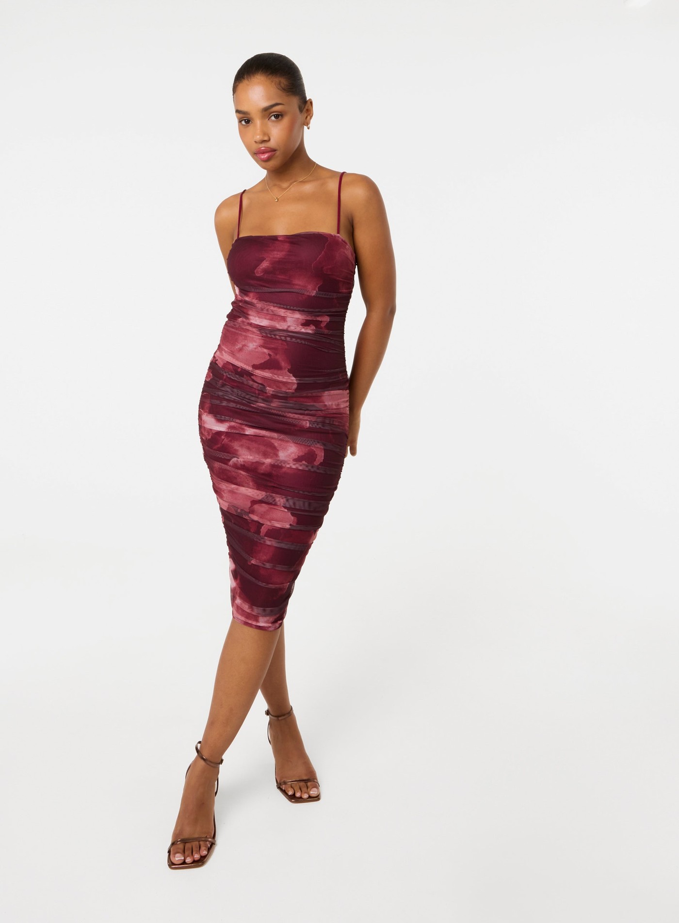 Smoke Print Ruched Midi Dress view 3