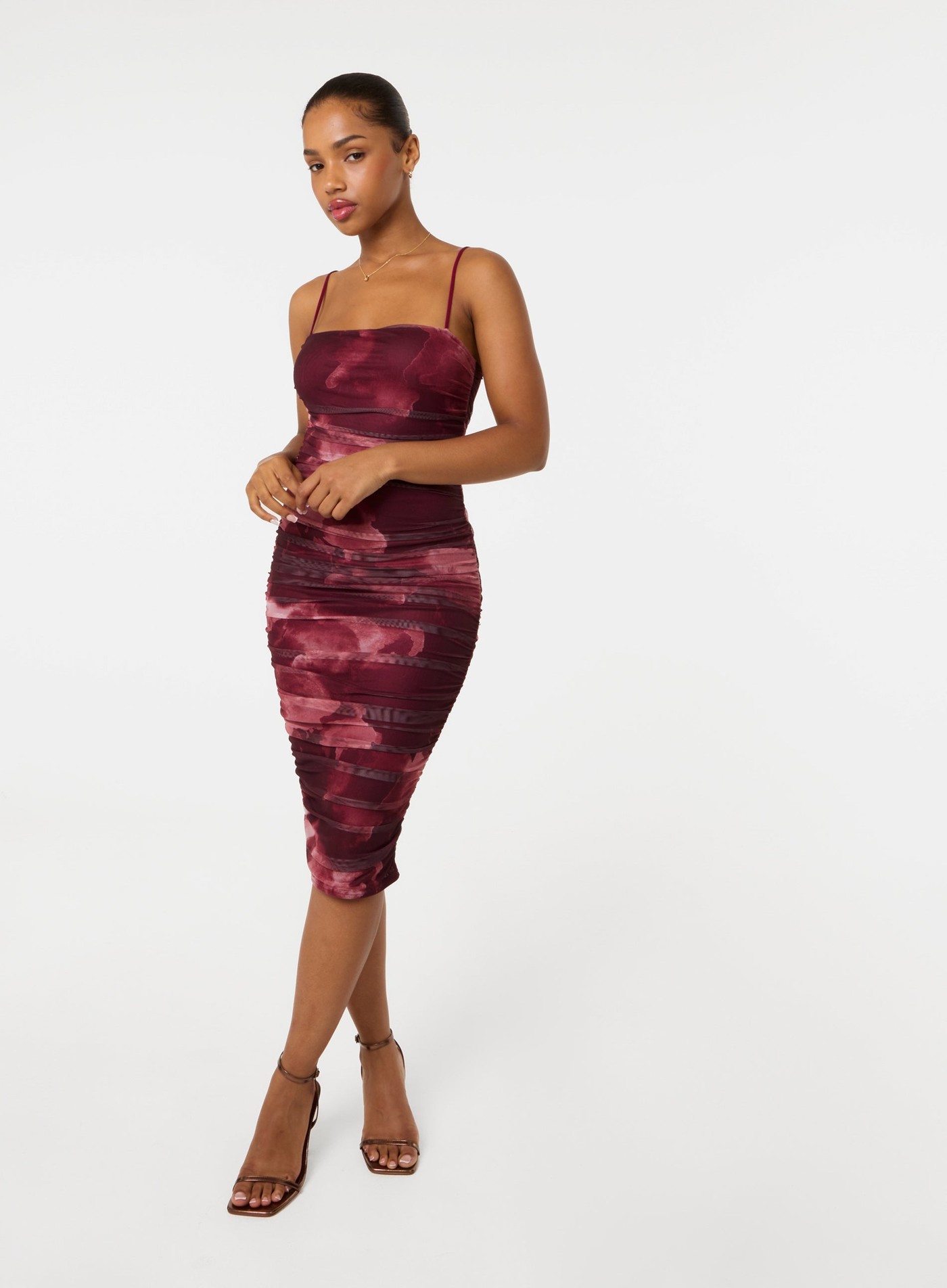 Smoke Print Ruched Midi Dress