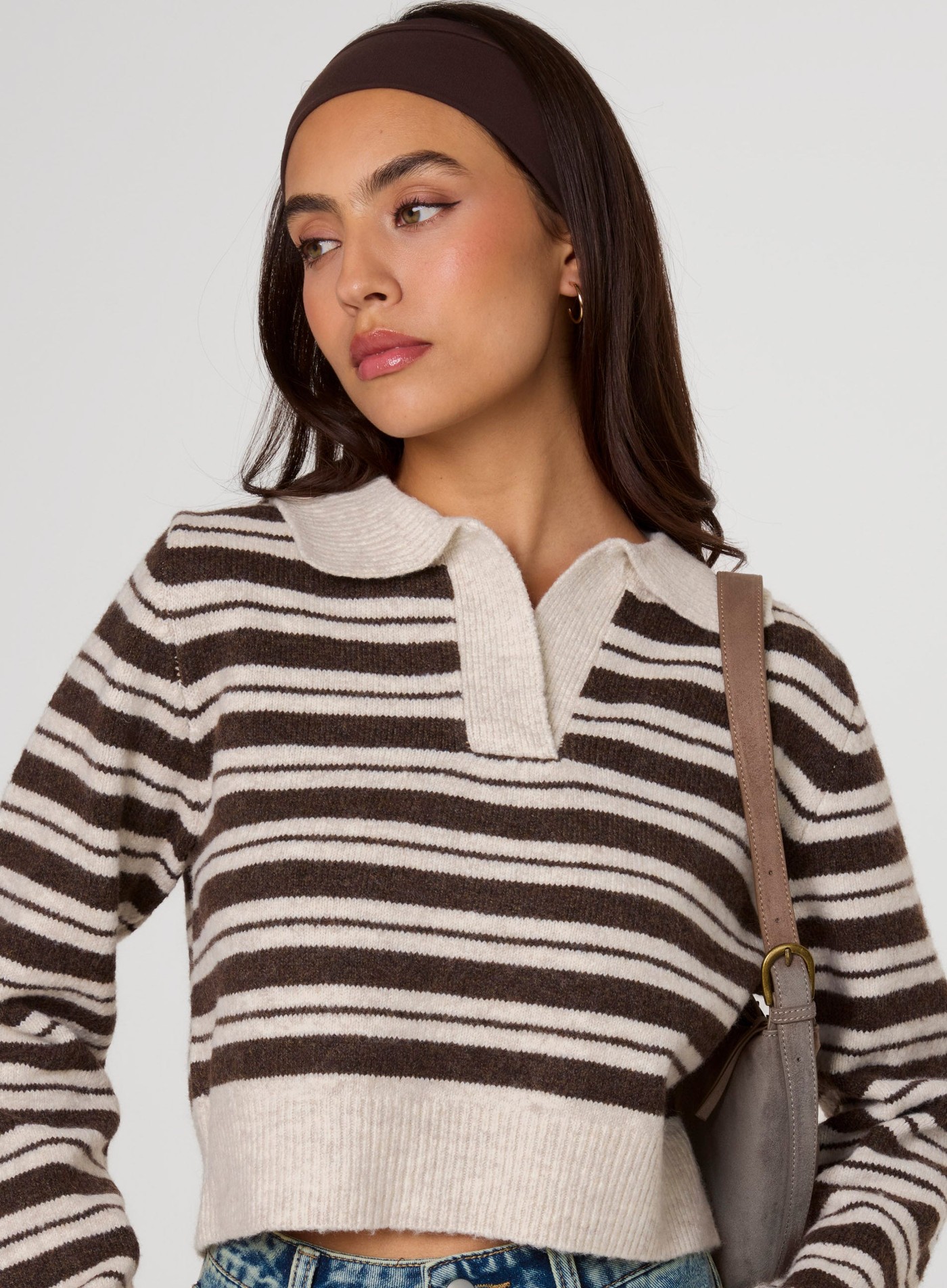 Stripe Long Sleeve Polo Collar Jumper view 3