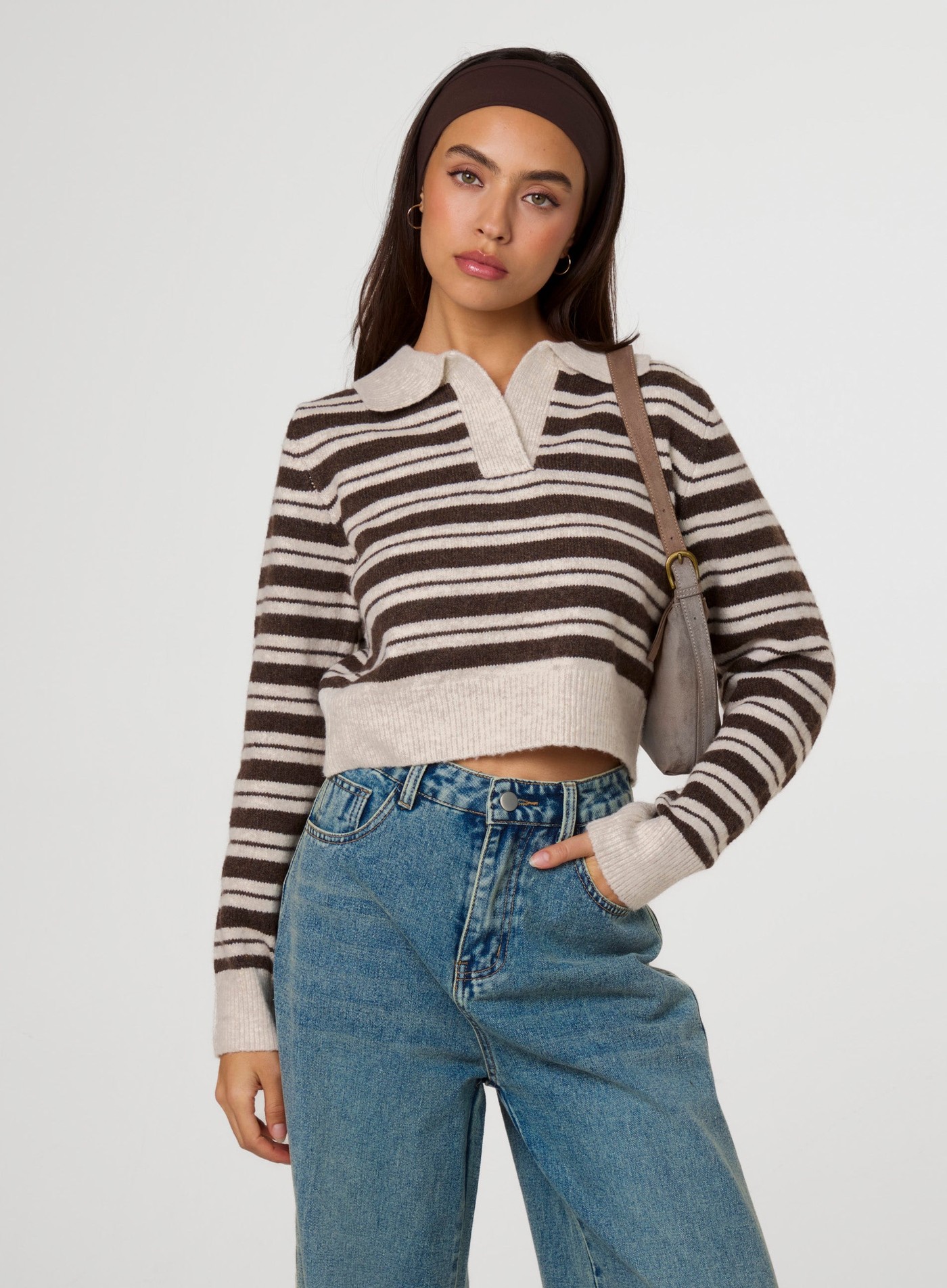 Stripe Long Sleeve Polo Collar Jumper view 4
