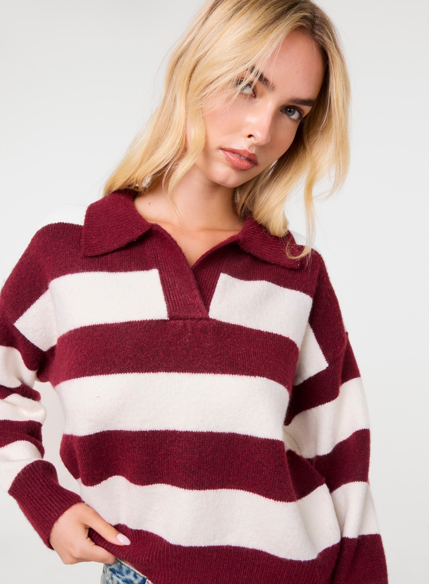 Stripe Open Collar Rugby Jumper view 3