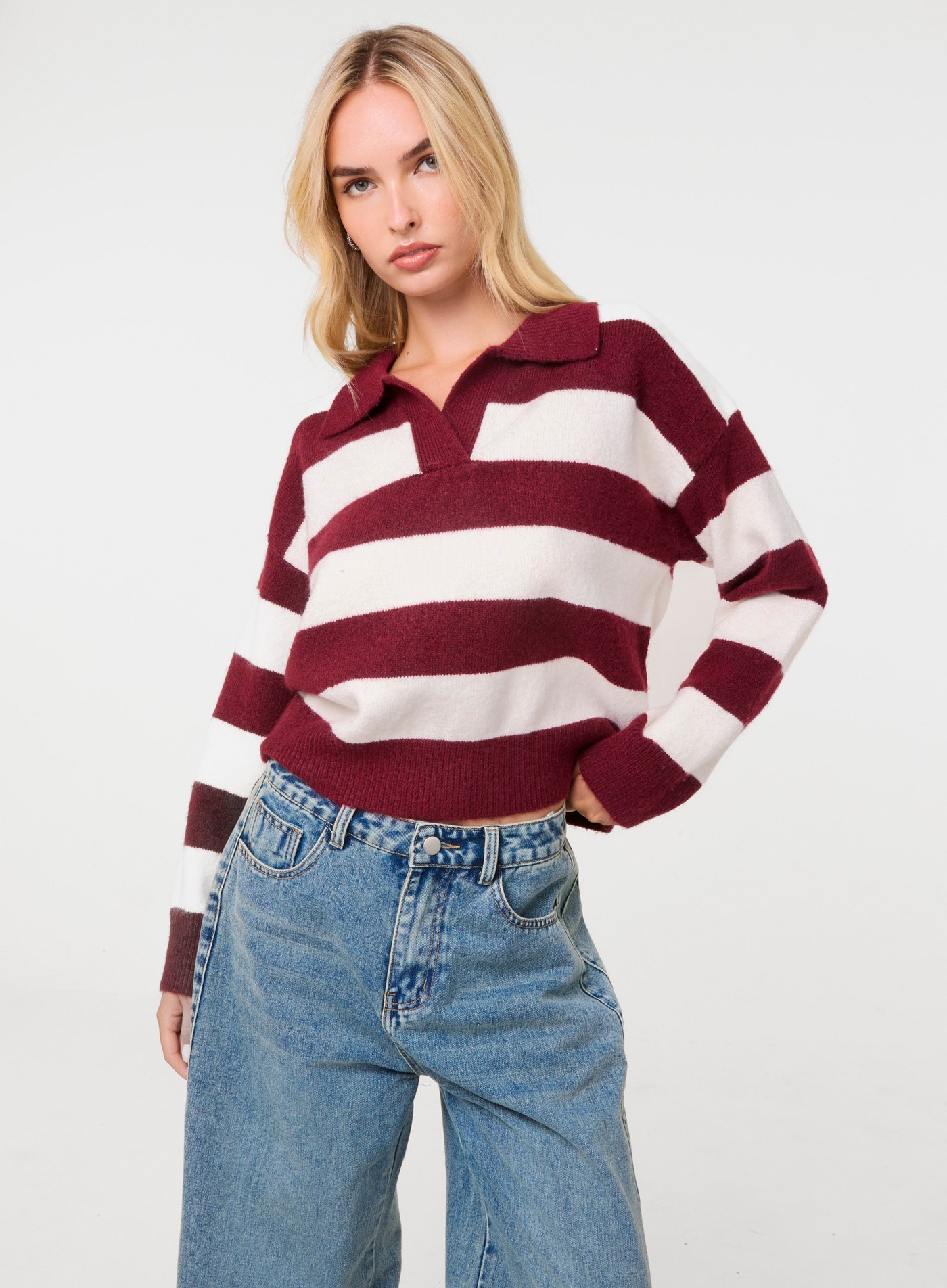 Stripe Open Collar Rugby Jumper