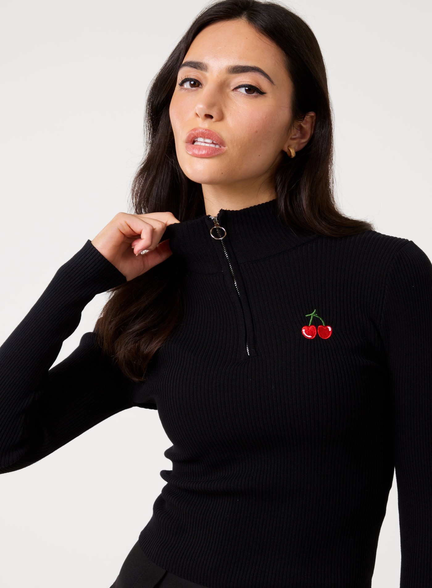 Cherry Stripe Half Zip Up Jumper view 3