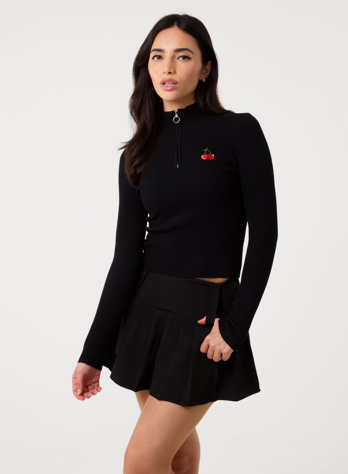 Cherry Stripe Half Zip Up Jumper