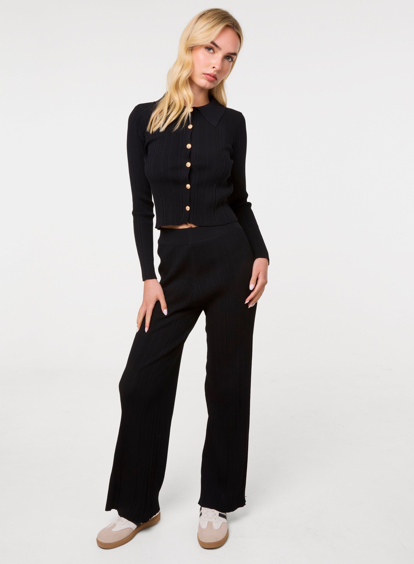 Textured Shirt And Wide Leg Trousers Set view 3