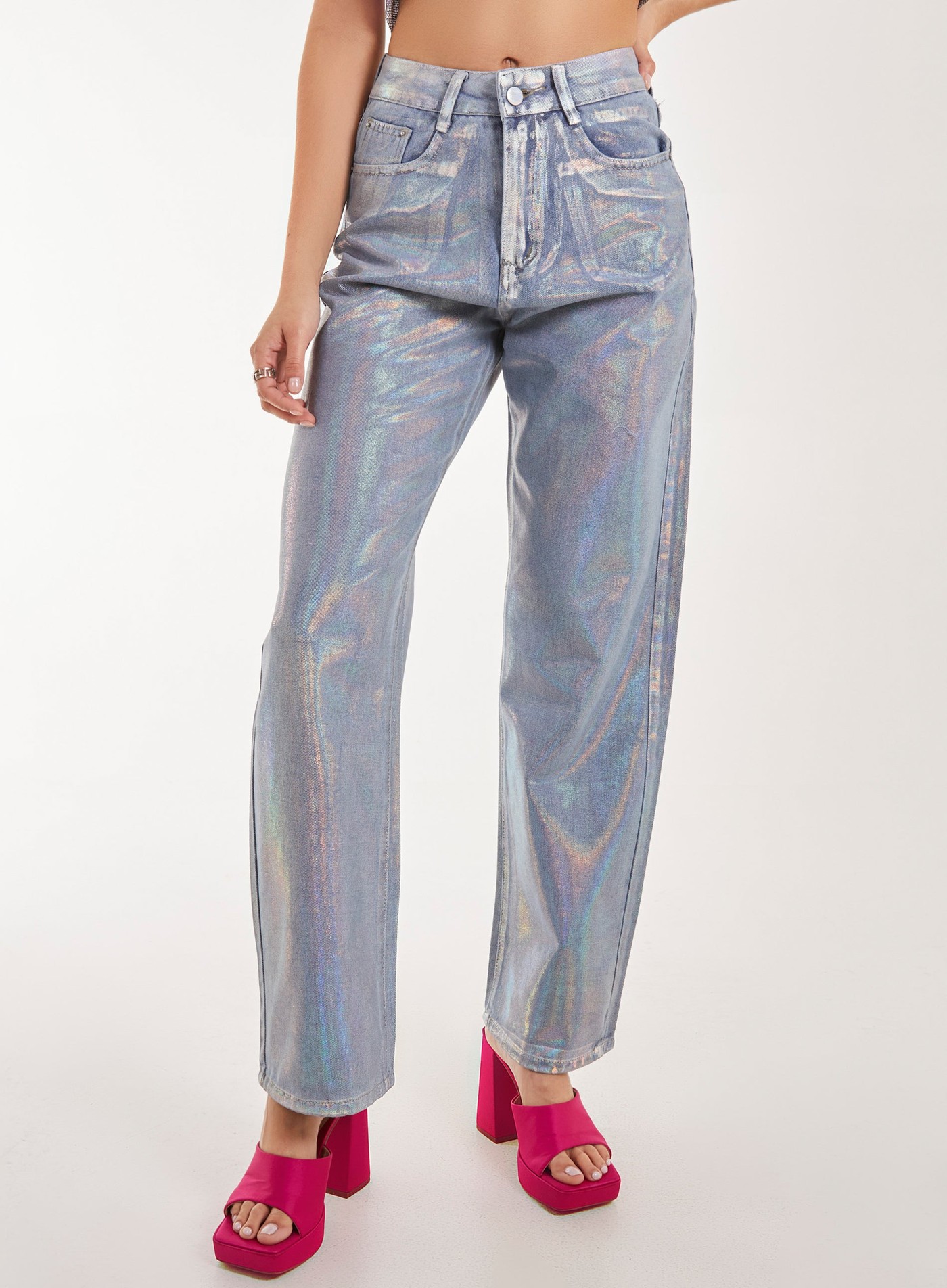 Metallic Silver Foil Coated Jeans view 3