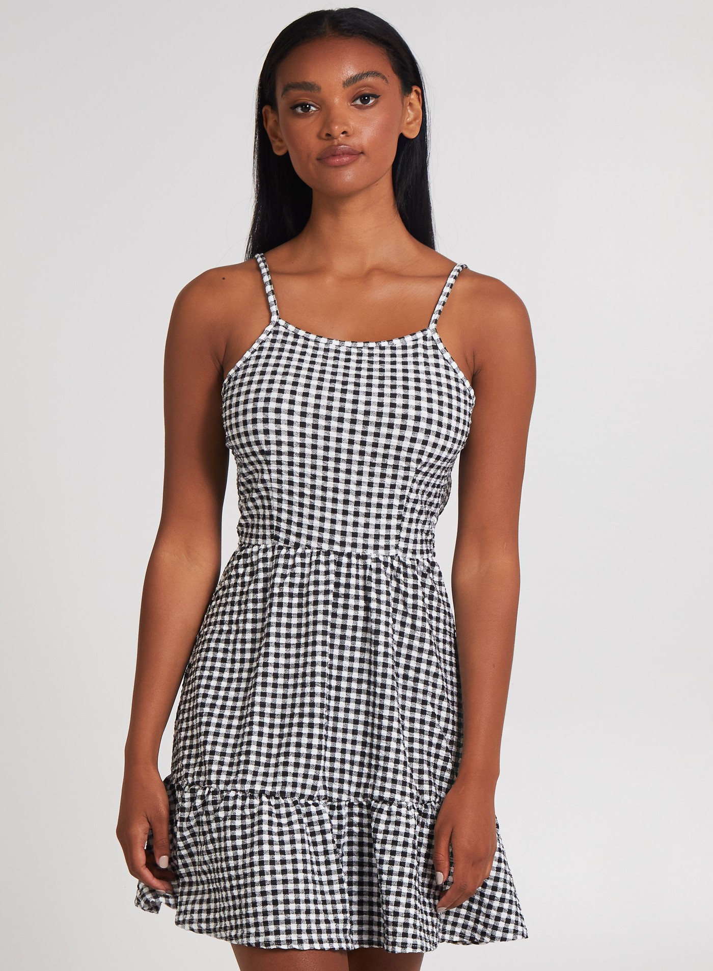 Open Back Gingham Skater Dress